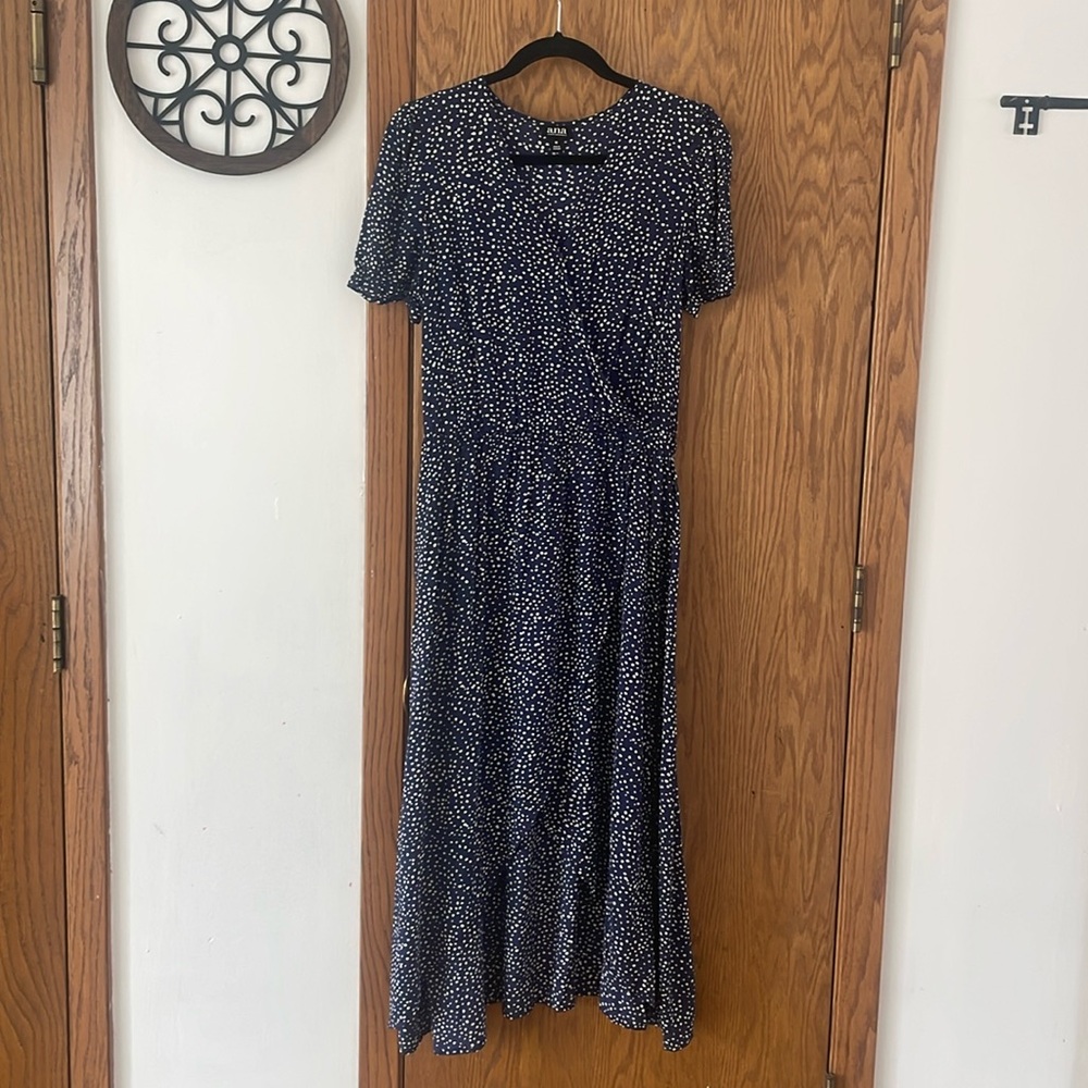Ana Elegant Navy Polka Dot Dress